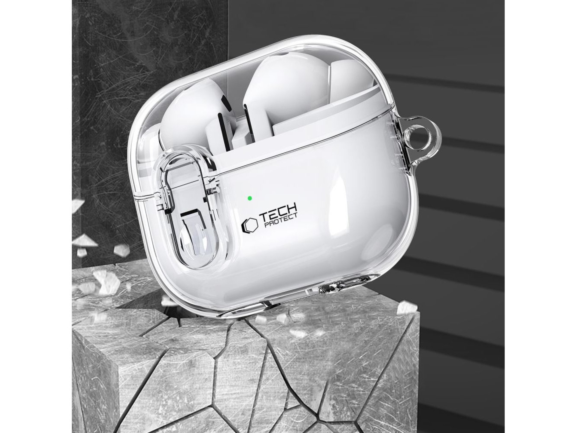 Funda Tech-Protect FlexAir con mosquetón para Samsung Galaxy Buds 3 / 3 Pro - Transparente