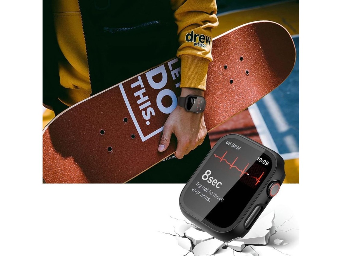 Capa de vidro temperado Tech-Protect Defense360 para Apple Watch 10 (42 mm) - Preta