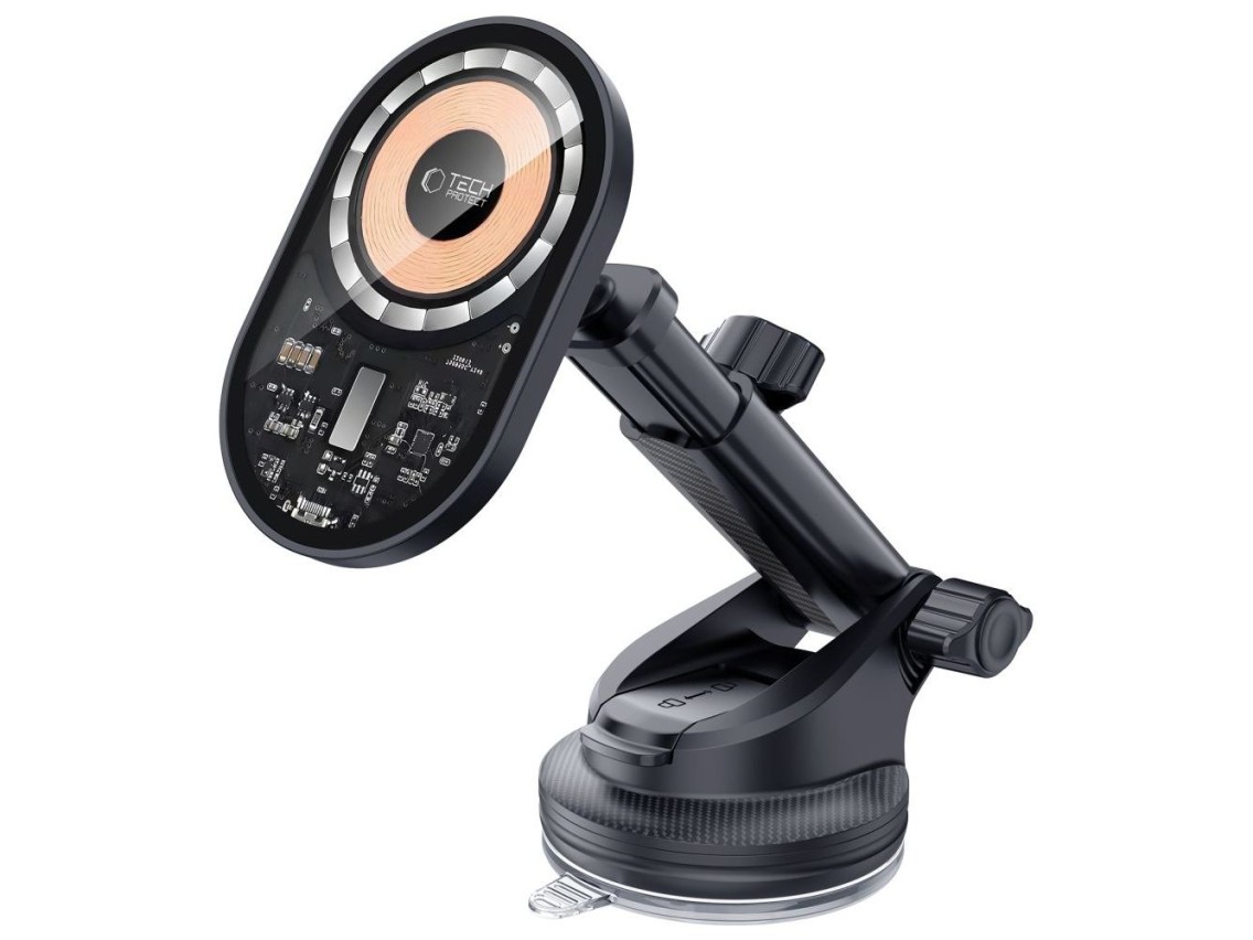 Tech-Protect MM15W-V6 15W Car Charger Holder with MagSafe for Dashboard and Air Vent - Black