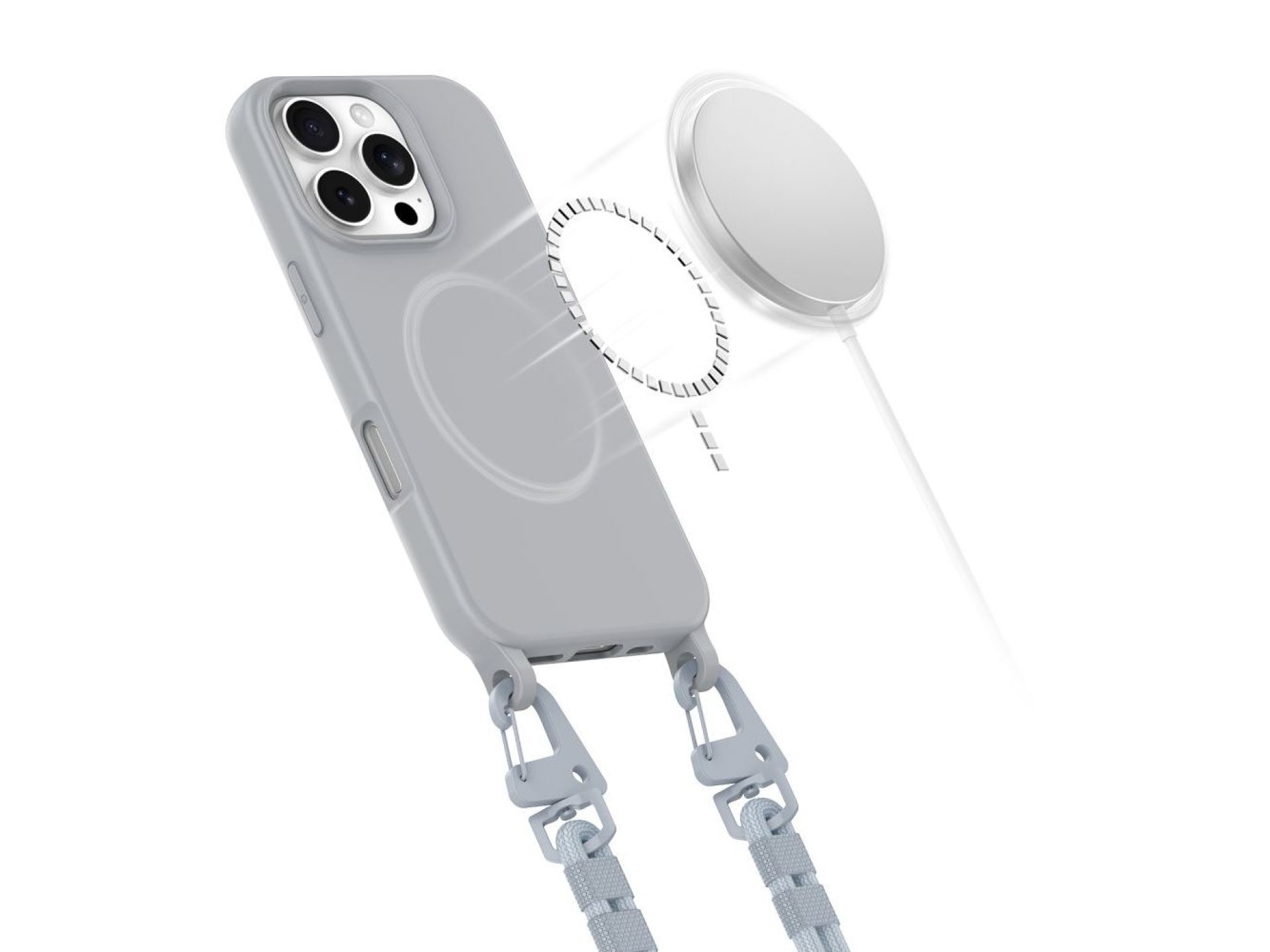 Capa Tech-Protect MagNecklace MagSafe com cordão para iPhone 16 Pro Max - Cinza