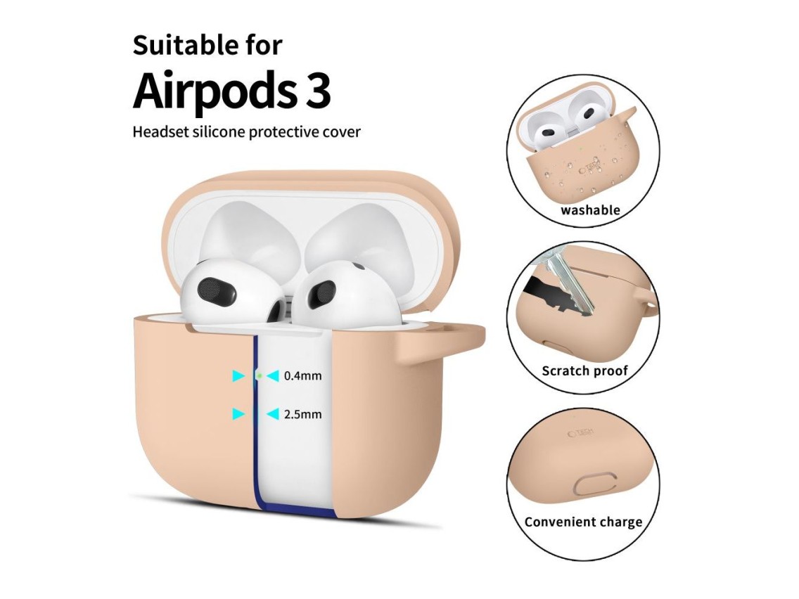 Tech-Protect Silicone Hook Case for Apple AirPods 3 - Beige