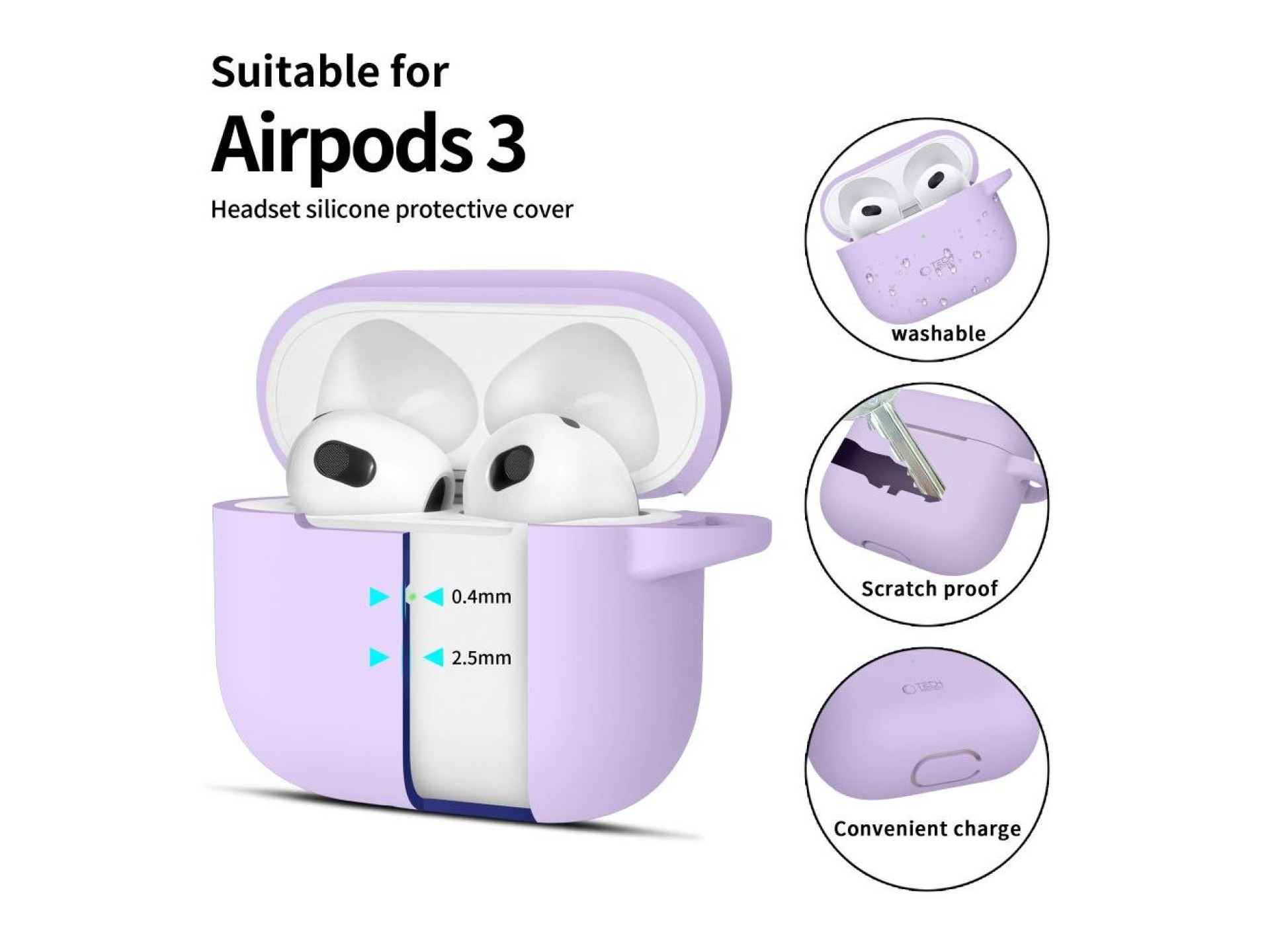 Tech-Protect Silicone Hook Case for Apple AirPods 3 - Purple