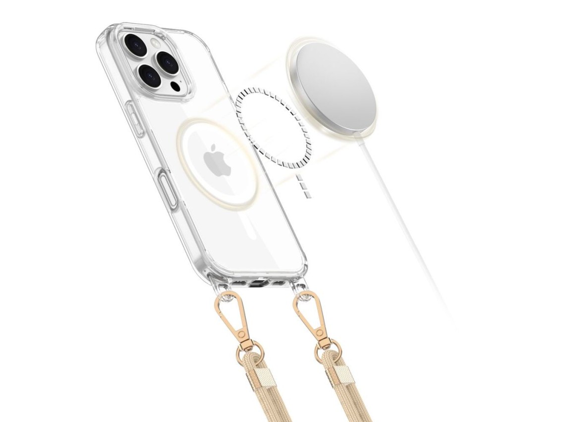 Tech-Protect FlexAir Chain MagSafe Case for iPhone 16 Pro Max - Clear + 2 Lanyards (Black and Taupe)