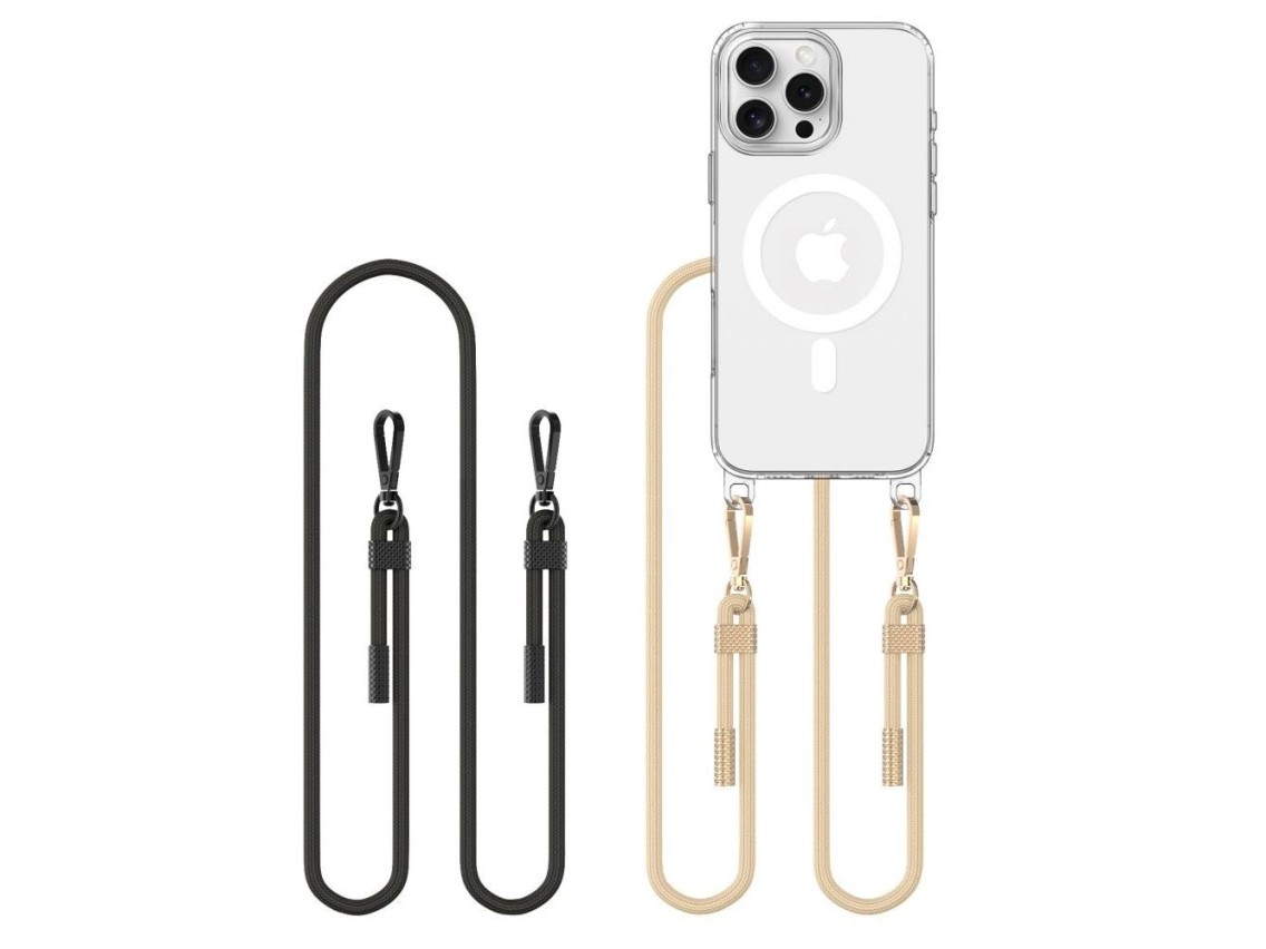Tech-Protect FlexAir Chain MagSafe Case for iPhone 16 Pro Max - Clear + 2 Lanyards (Black and Taupe)
