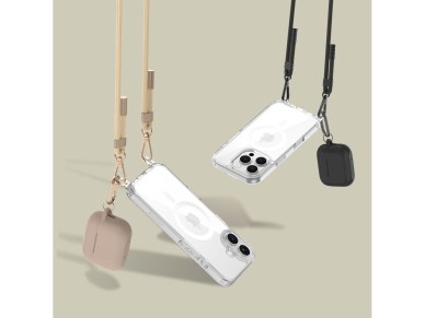 Tech-Protect FlexAir Chain MagSafe Case for iPhone 16 Pro Max - Clear + 2 Lanyards (Black and Taupe)