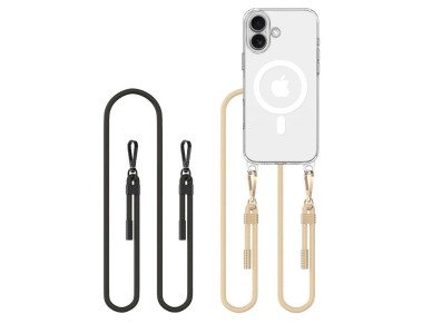 Tech-Protect FlexAir Chain MagSafe iPhone 16 Case - Clear + 2 Lanyards (Black & Taupe)