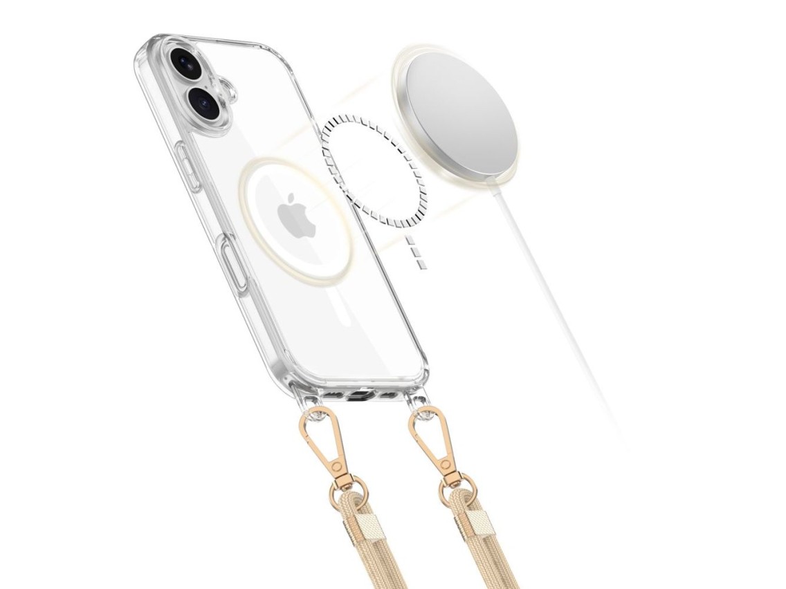 Tech-Protect FlexAir Chain MagSafe iPhone 16 Case - Clear + 2 Lanyards (Black & Taupe)