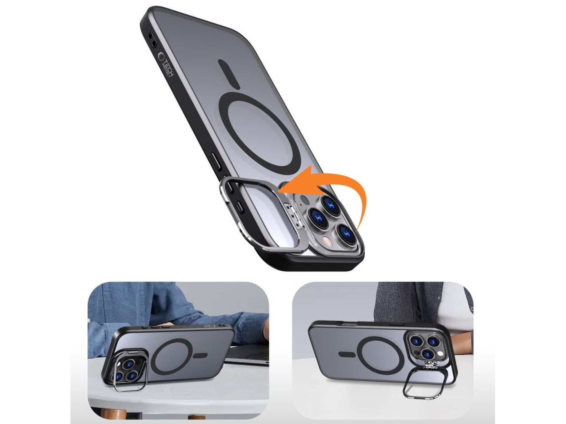 Capa Tech-Protect MagStand MagSafe com suporte para iPhone 16 Pro - Semitransparente