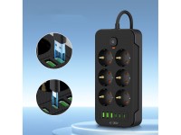 Régua de energia Tech-Protect PC6X6 com 6 tomadas 240V + 3xUSB-A + 3xUSB-C, 200cm - Preta Régua de energia Tech-Protect PC6X6 com 6 tomadas 240V + 3xUSB-A + 3xUSB-C, 200cm - Preta