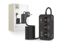 R�gua de energia Tech-Protect PC3X6 com 3 tomadas 240V + 3xUSB-A + 3xUSB-C, 200cm - Preta
