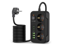 Tech-Protect PC3X6 Power Strip 3 Sockets 240V + 3xUSB-A + 3xUSB-C 200cm - Black