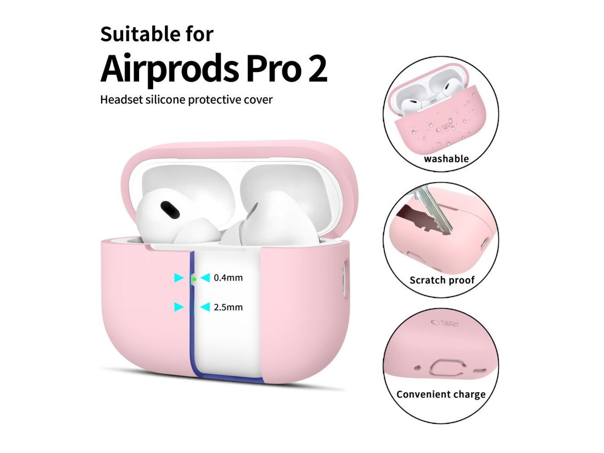 Capa de silicone Tech-Protect para Apple AirPods Pro 1/2 - Rosa