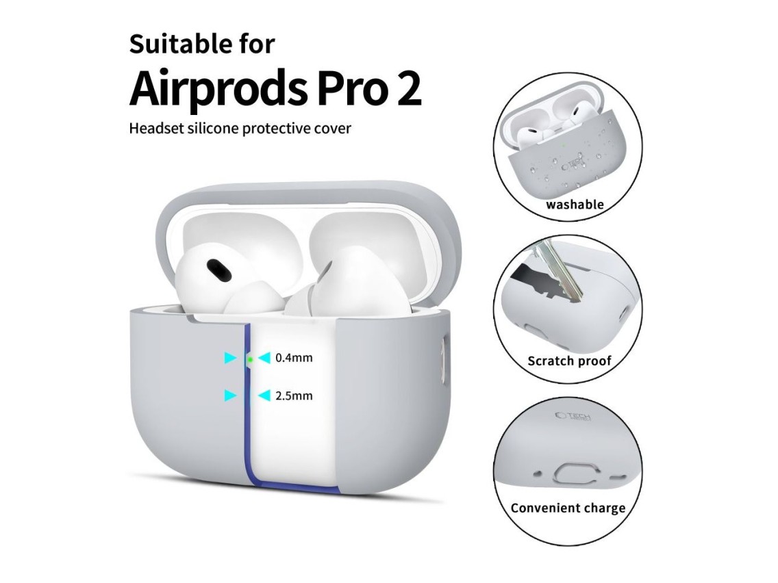 Capa de silicone Tech-Protect para Apple AirPods Pro 1/2 - Cinza