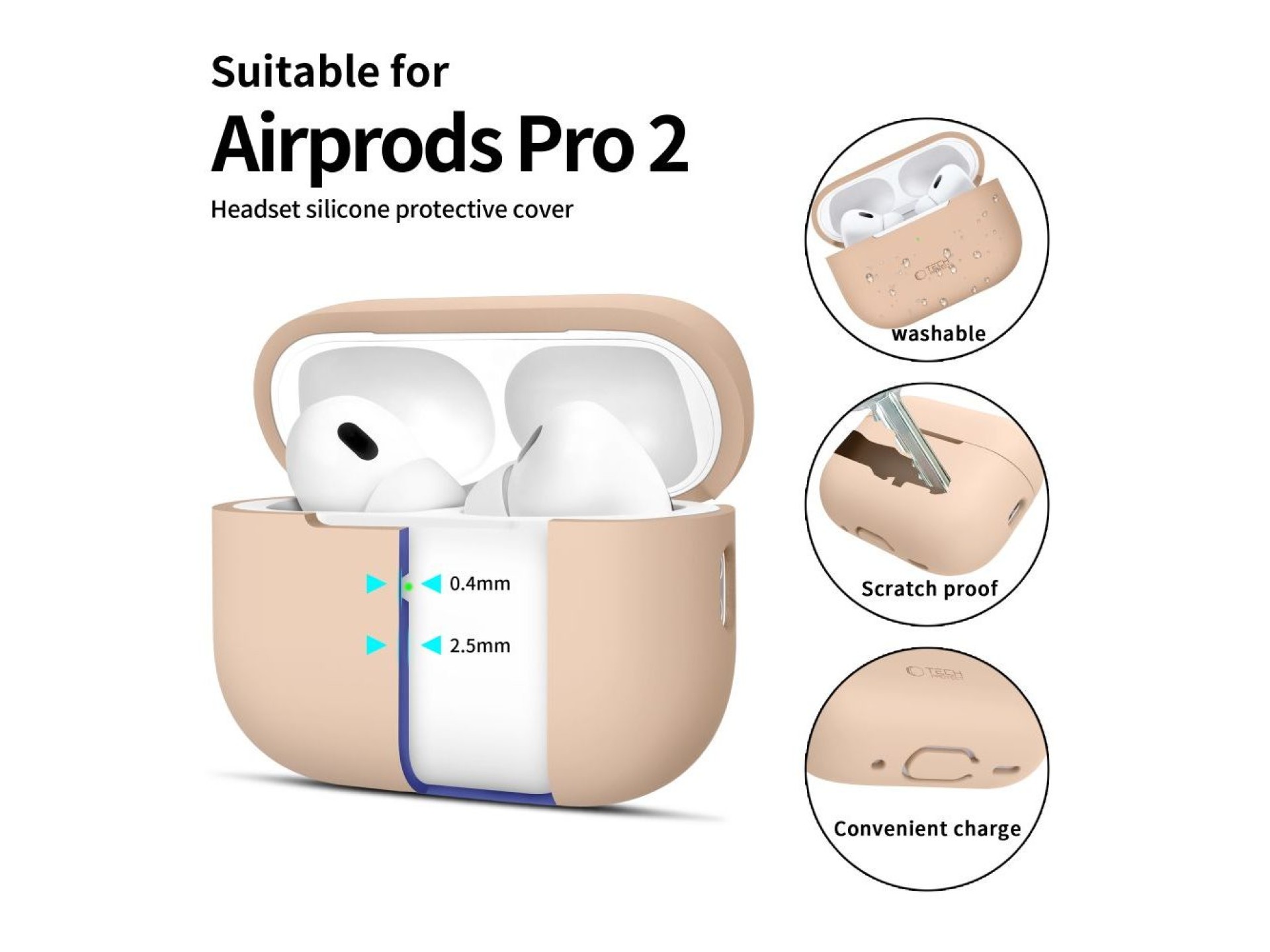 Tech-Protect Silicone Case for Apple AirPods Pro 1 / 2 - Beige