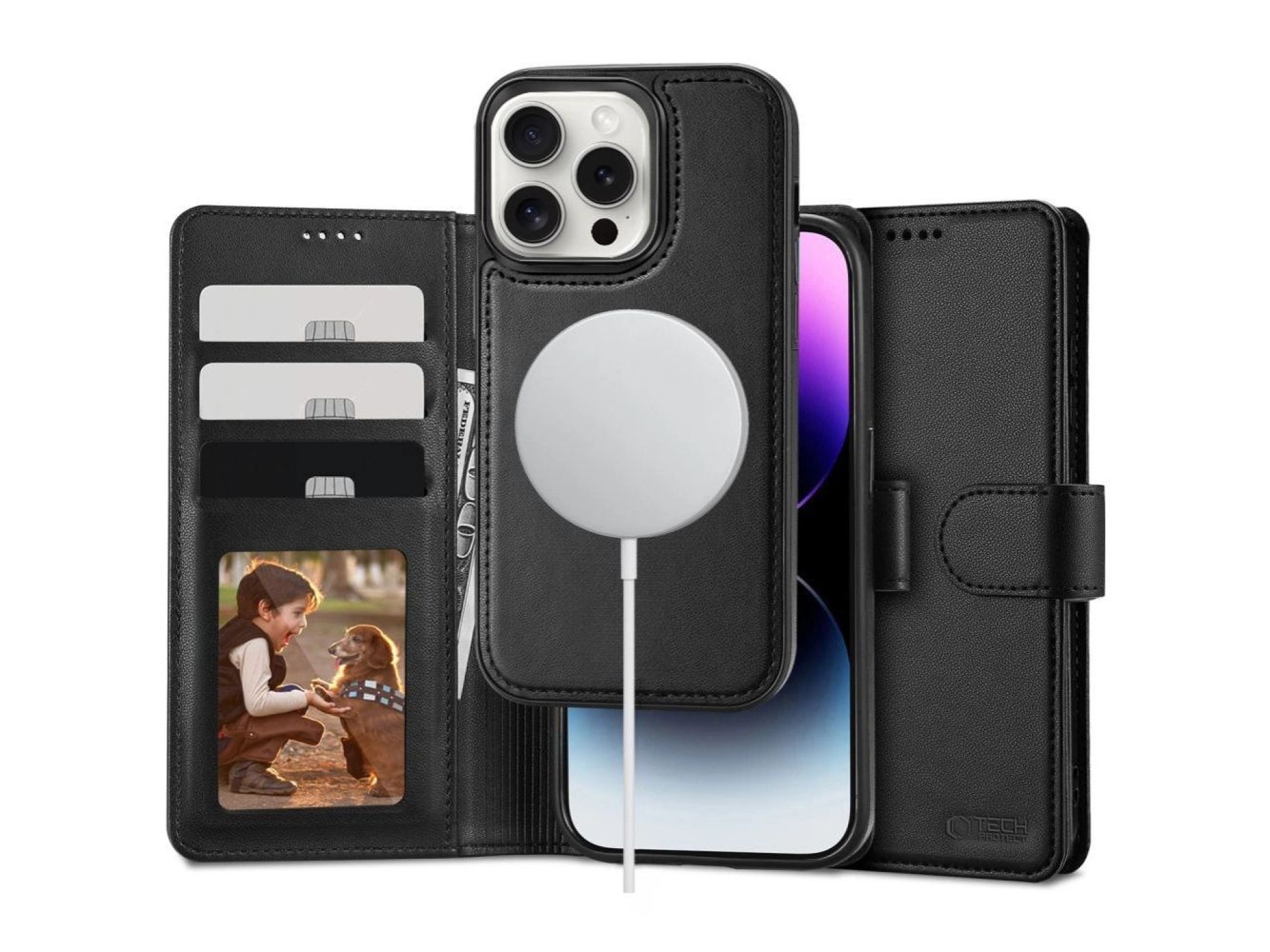 Funda Tech-Protect Wallet MagSafe con cartera para iPhone 16 Pro - negra