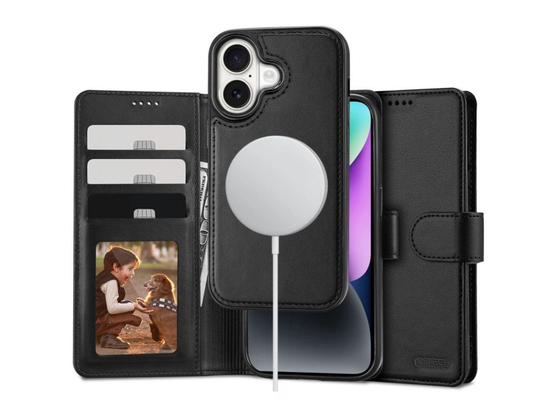 Funda Tech-Protect Wallet MagSafe con cartera para iPhone 16 - negra