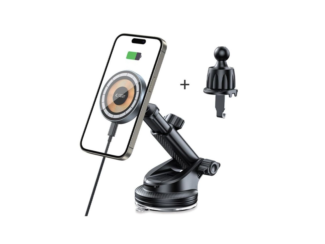 Tech-Protect MM15W MagSafe Car Holder with 15W Inductive Charger for Air Vent and Dashboard - Black