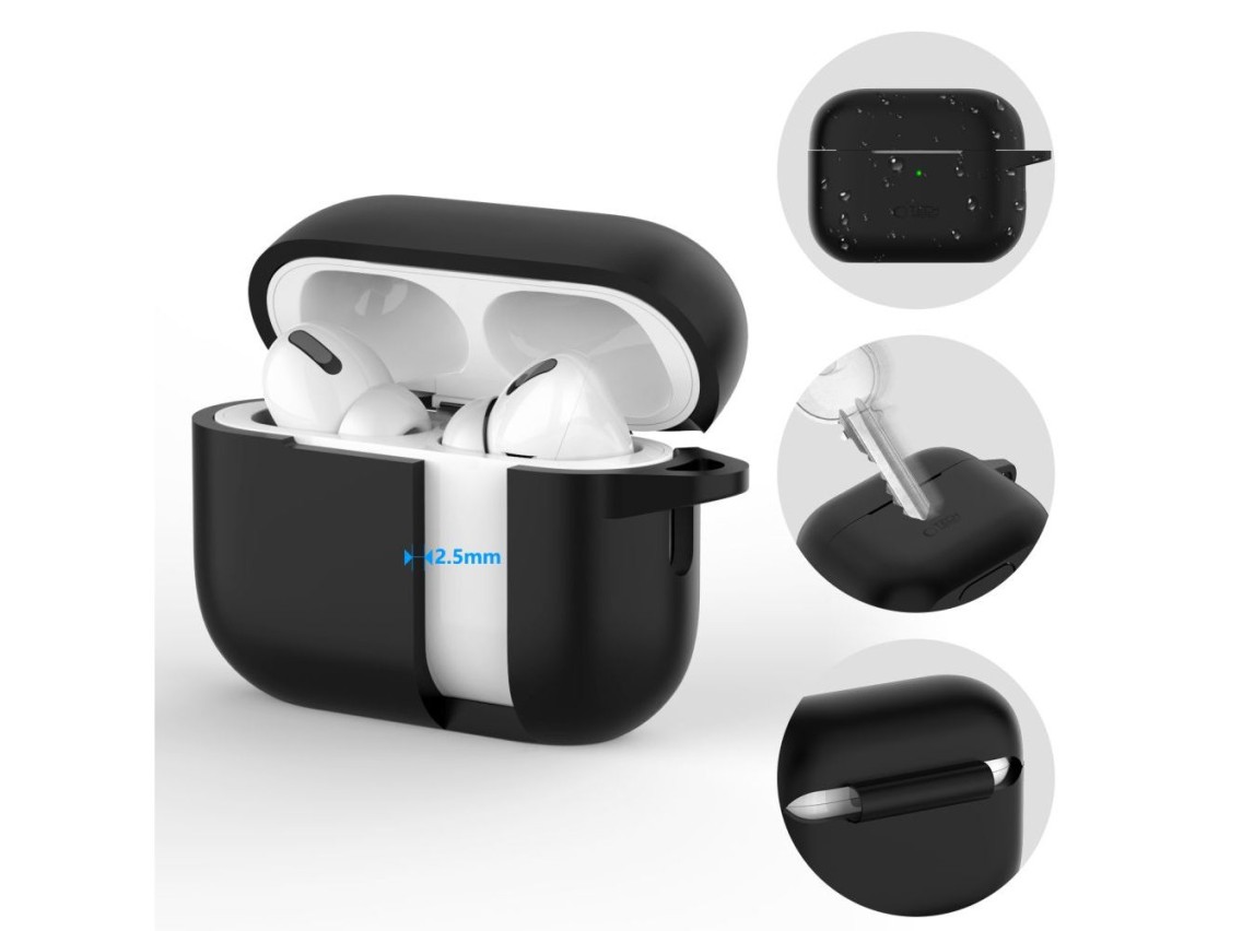 Funda protectora de silicona Tech-Protect con gancho para Apple AirPods Pro 1/2 - Negra