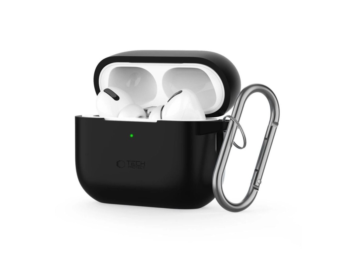 Funda protectora de silicona Tech-Protect con gancho para Apple AirPods Pro 1/2 - Negra