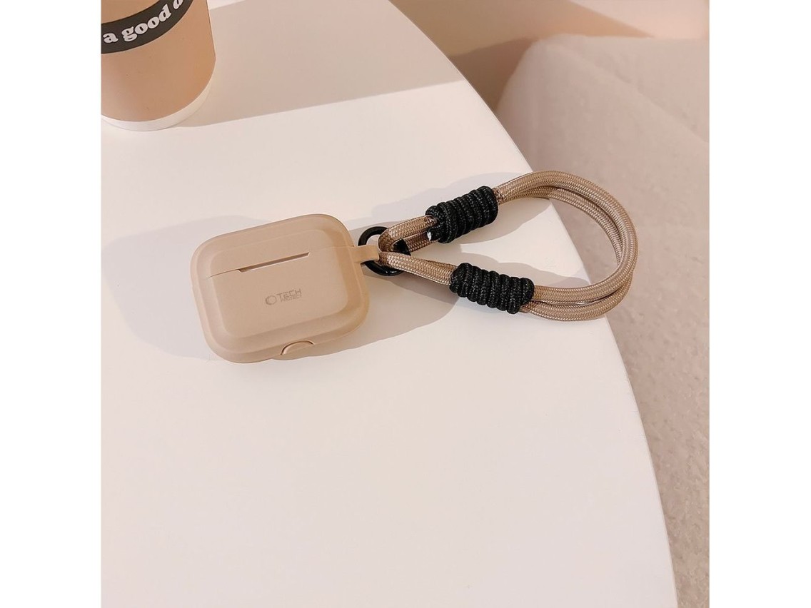Funda protectora de silicona Tech-Protect con cuerda para Apple AirPods Pro 1/2 - Marrón claro
