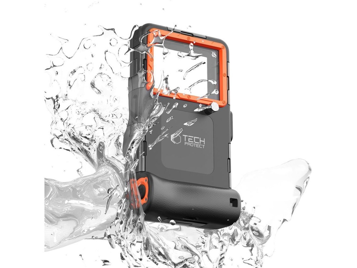 Capa à prova d'água Tech-Protect IPX8 para smartphones de 4,7 a 6,7 ??polegadas - Preto e Laranja