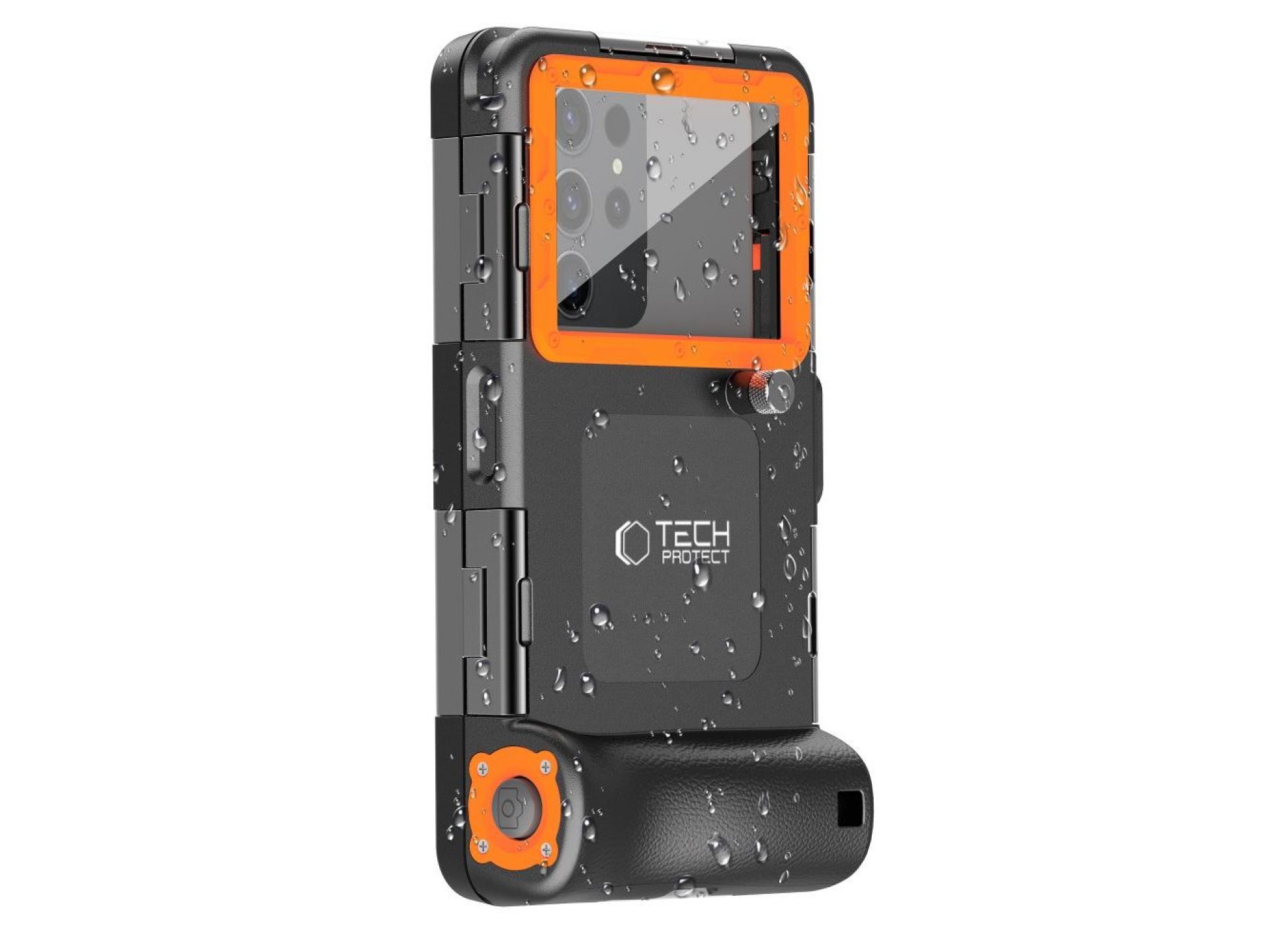 Capa à prova d'água Tech-Protect IPX8 para smartphones de 4,7 a 6,7 ??polegadas - Preto e Laranja
