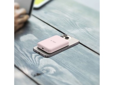 Bater�a externa Tech-Protect LifeMag PB11 con MagSafe, 10000 mAh, 15 W, puerto USB-C - rosa + cable 
