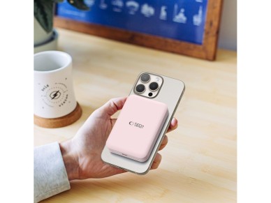 Bater�a externa Tech-Protect LifeMag PB11 con MagSafe, 10000 mAh, 15 W, puerto USB-C - rosa + cable 