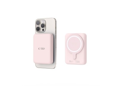 Bater�a externa Tech-Protect LifeMag PB11 con MagSafe, 10000 mAh, 15 W, puerto USB-C - rosa + cable 