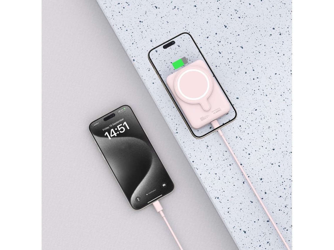 Tech-Protect LifeMag PB11 Powerbank with MagSafe 10000mAh 15W USB-C port - pink + USB-C cable