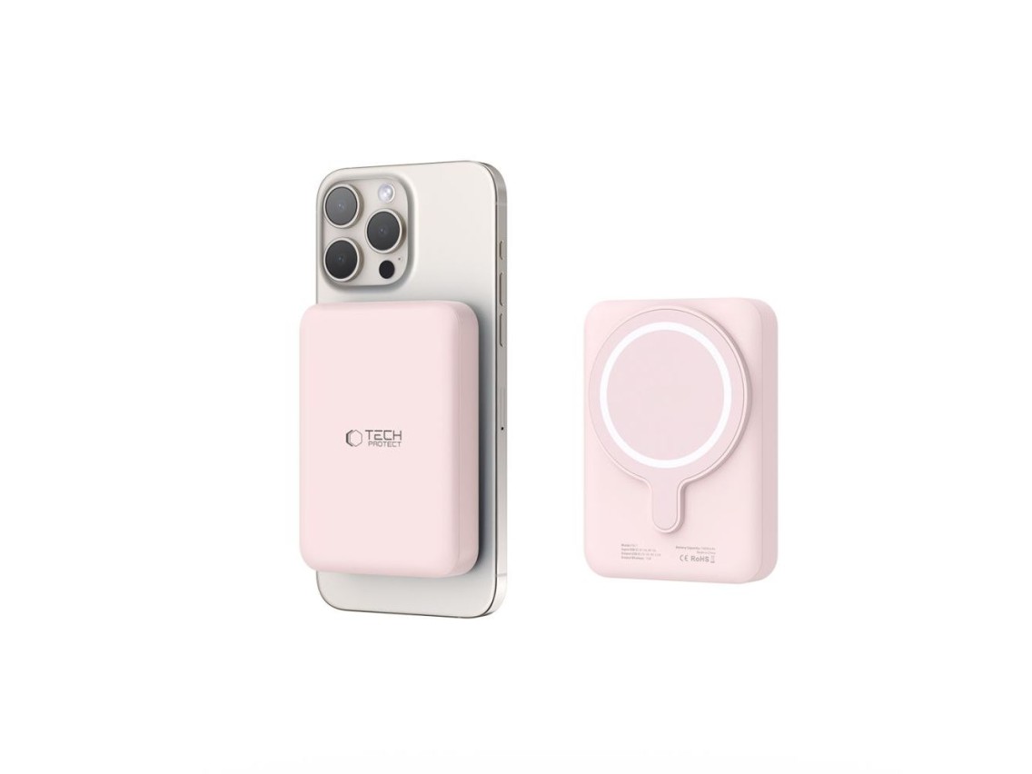Tech-Protect LifeMag PB11 Powerbank with MagSafe 10000mAh 15W USB-C port - pink + USB-C cable