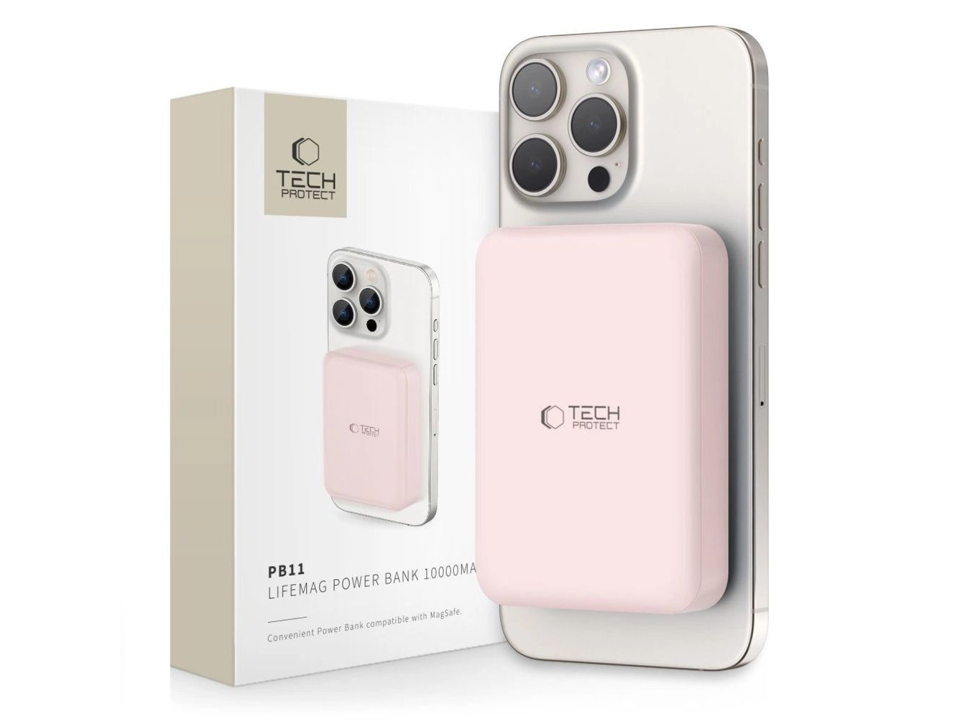 Tech-Protect LifeMag PB11 Powerbank with MagSafe 10000mAh 15W USB-C port - pink + USB-C cable