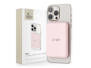 Bater�a externa Tech-Protect LifeMag PB10 con MagSafe, 5000 mAh, 15 W, puerto USB-C - rosa + cable U