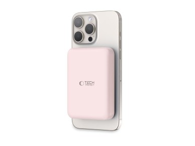 Bater�a externa Tech-Protect LifeMag PB11 con MagSafe, 10000 mAh, 15 W, puerto USB-C - rosa + cable 