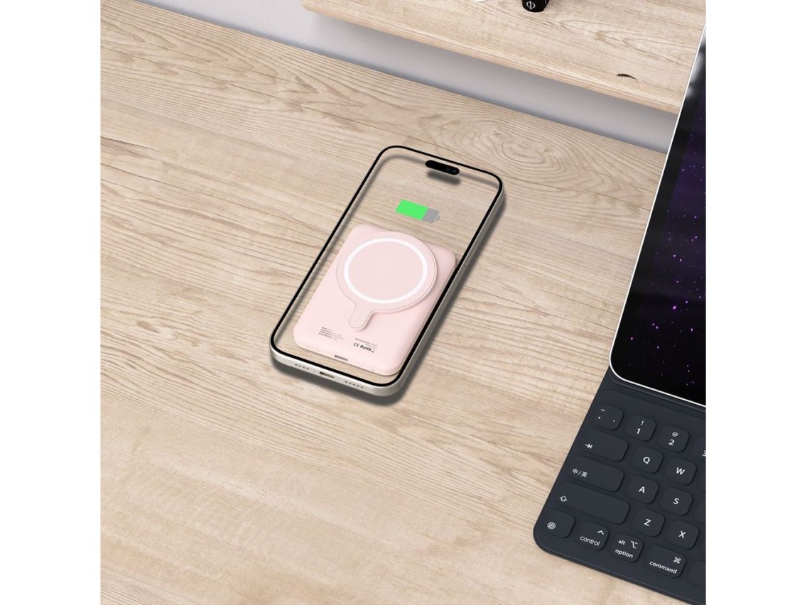 Tech-Protect LifeMag PB10 Powerbank com MagSafe 5000mAh 15W e porta USB-C - rosa + cabo USB-C
