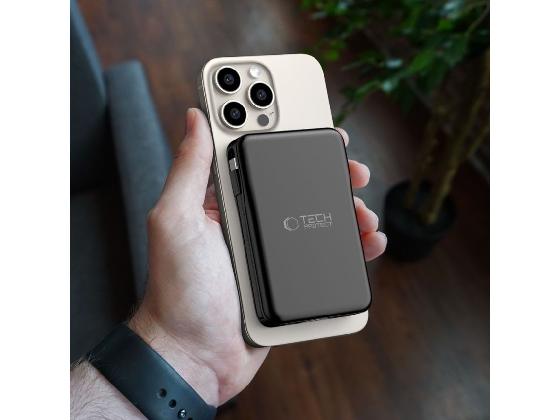 Batería externa Tech-Protect LifeMag PB31 con MagSafe, 10000 mAh, 15 W, USB-C / USB-A / USB-C integr