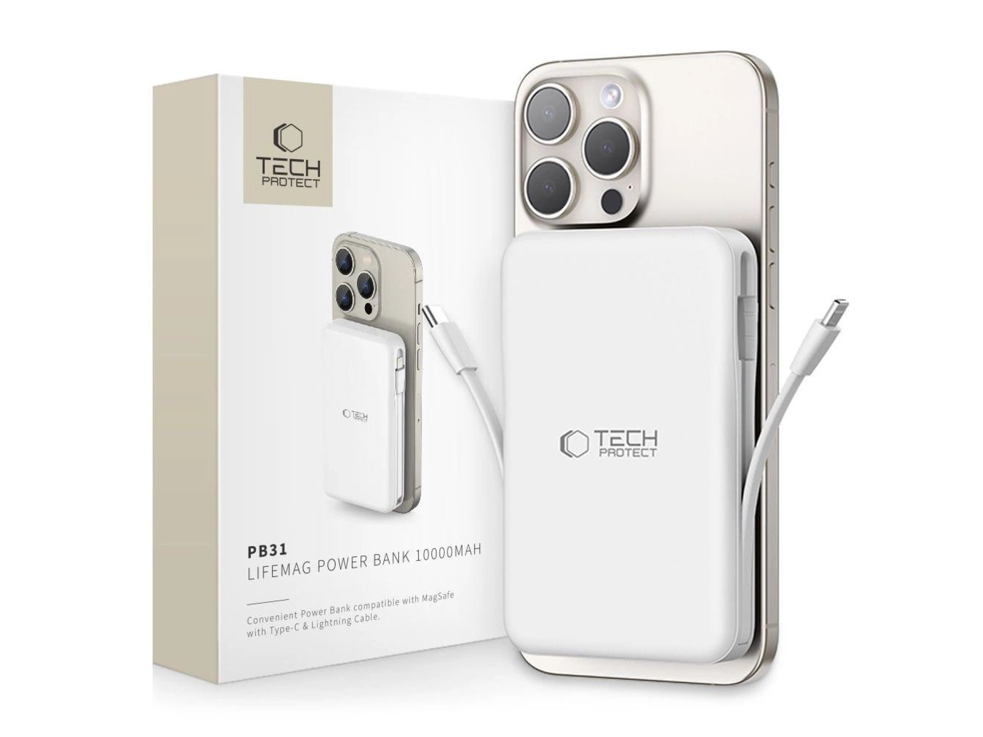 Tech-Protect LifeMag PB31 Power Bank with MagSafe 10000mAh 15W USB-C / USB-A / Built-in USB-C / Ligh