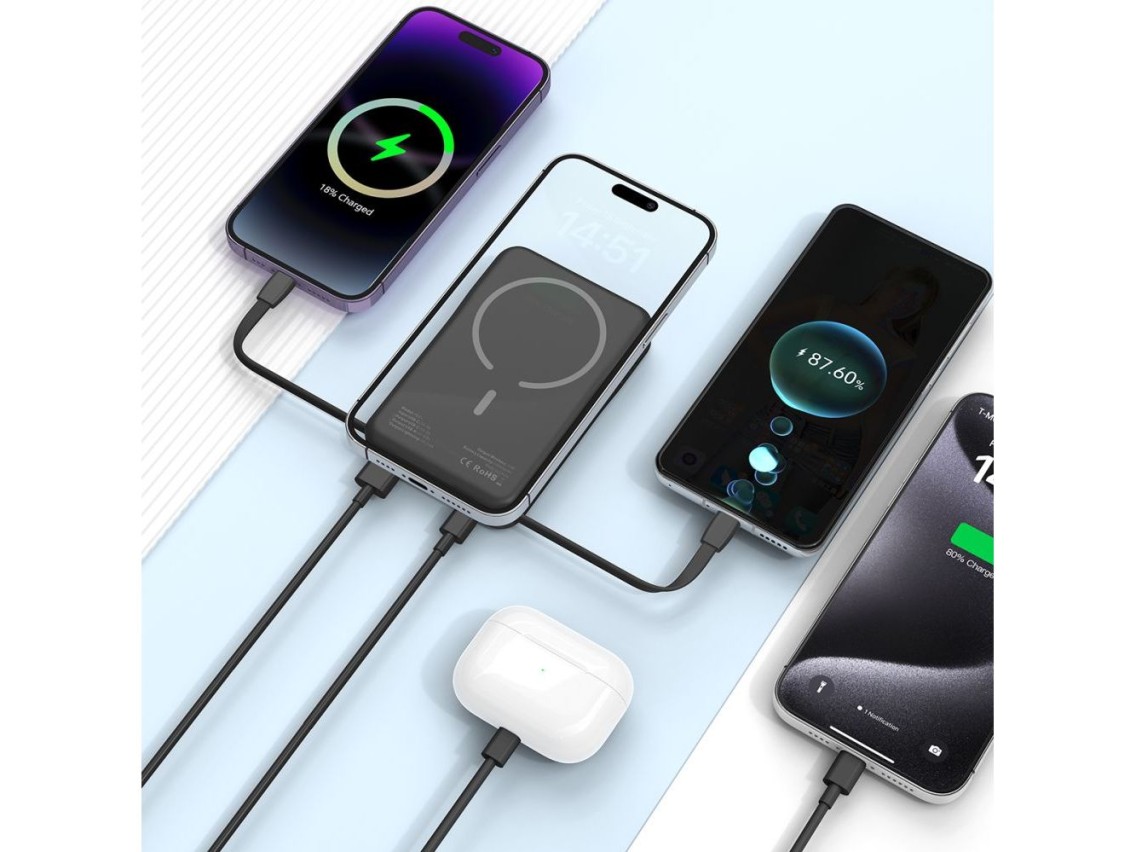 Batería externa Tech-Protect LifeMag PB31 con MagSafe, 10000 mAh, 15 W, USB-C / USB-A / USB-C integr