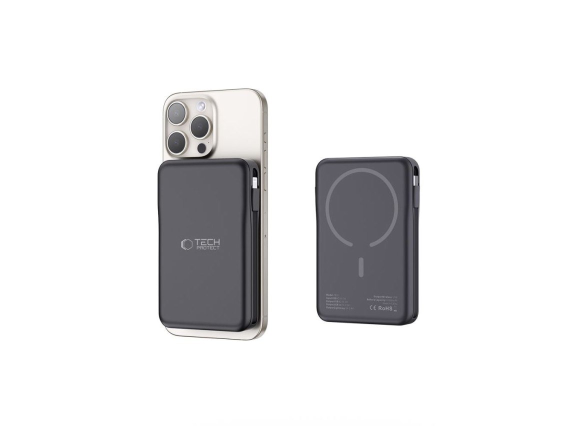 Batería externa Tech-Protect LifeMag PB31 con MagSafe, 10000 mAh, 15 W, USB-C / USB-A / USB-C integr
