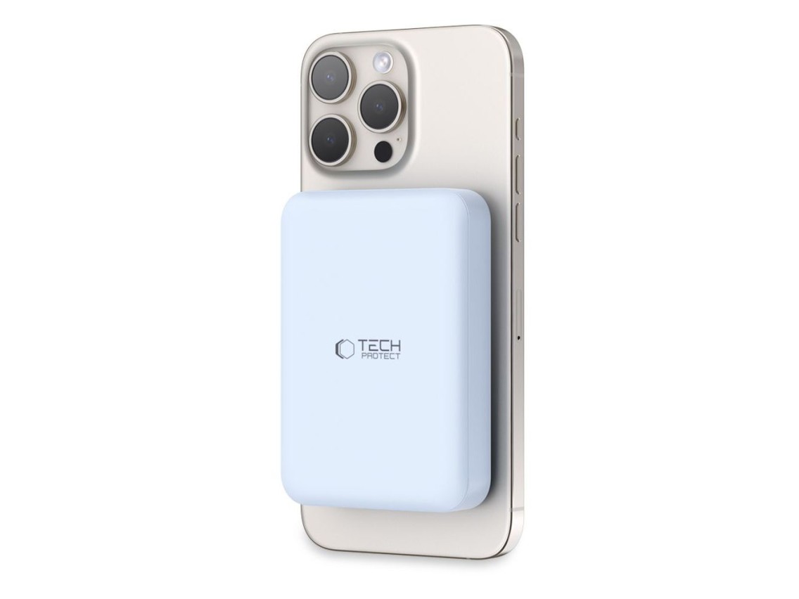 Bater�a externa Tech-Protect LifeMag PB11 con MagSafe, 10000 mAh, 15 W, puerto USB-C - azul + cable 
