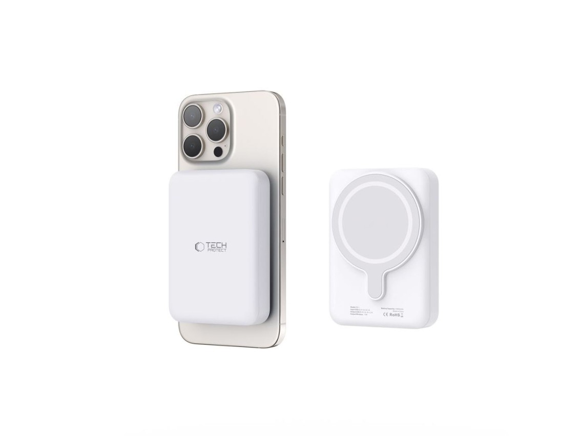 Tech-Protect LifeMag PB11 Powerbank com MagSafe 10000mAh 15W e porta USB-C - branco + cabo USB-C