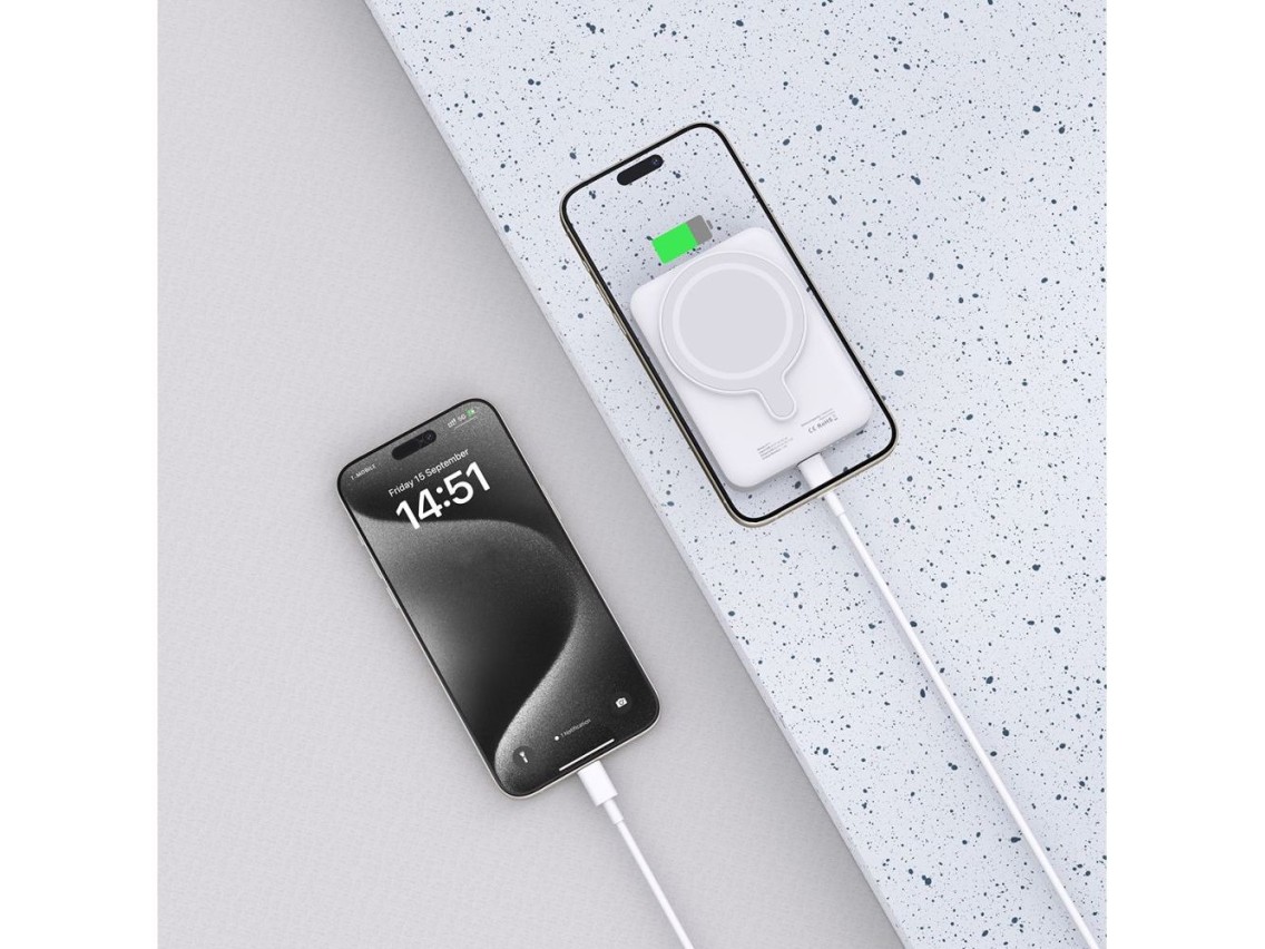 Tech-Protect LifeMag PB11 Powerbank com MagSafe 10000mAh 15W e porta USB-C - branco + cabo USB-C