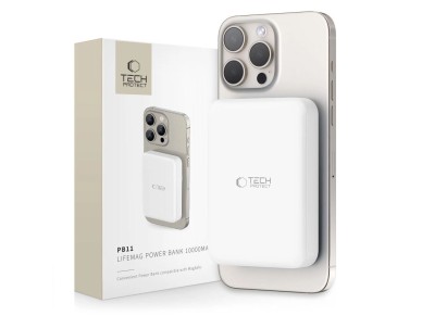 Bater�a externa Tech-Protect LifeMag PB11 con MagSafe, 10000 mAh, 15 W, puerto USB-C - color blanco 
