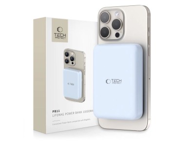 Bater�a externa Tech-Protect LifeMag PB11 con MagSafe, 10000 mAh, 15 W, puerto USB-C - azul + cable 