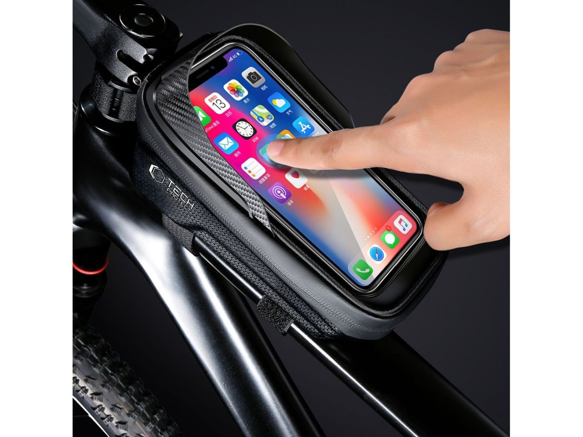 Bolsa para bicicleta Tech-Protect V2 com compartimento para celular, 1 litro - Preta