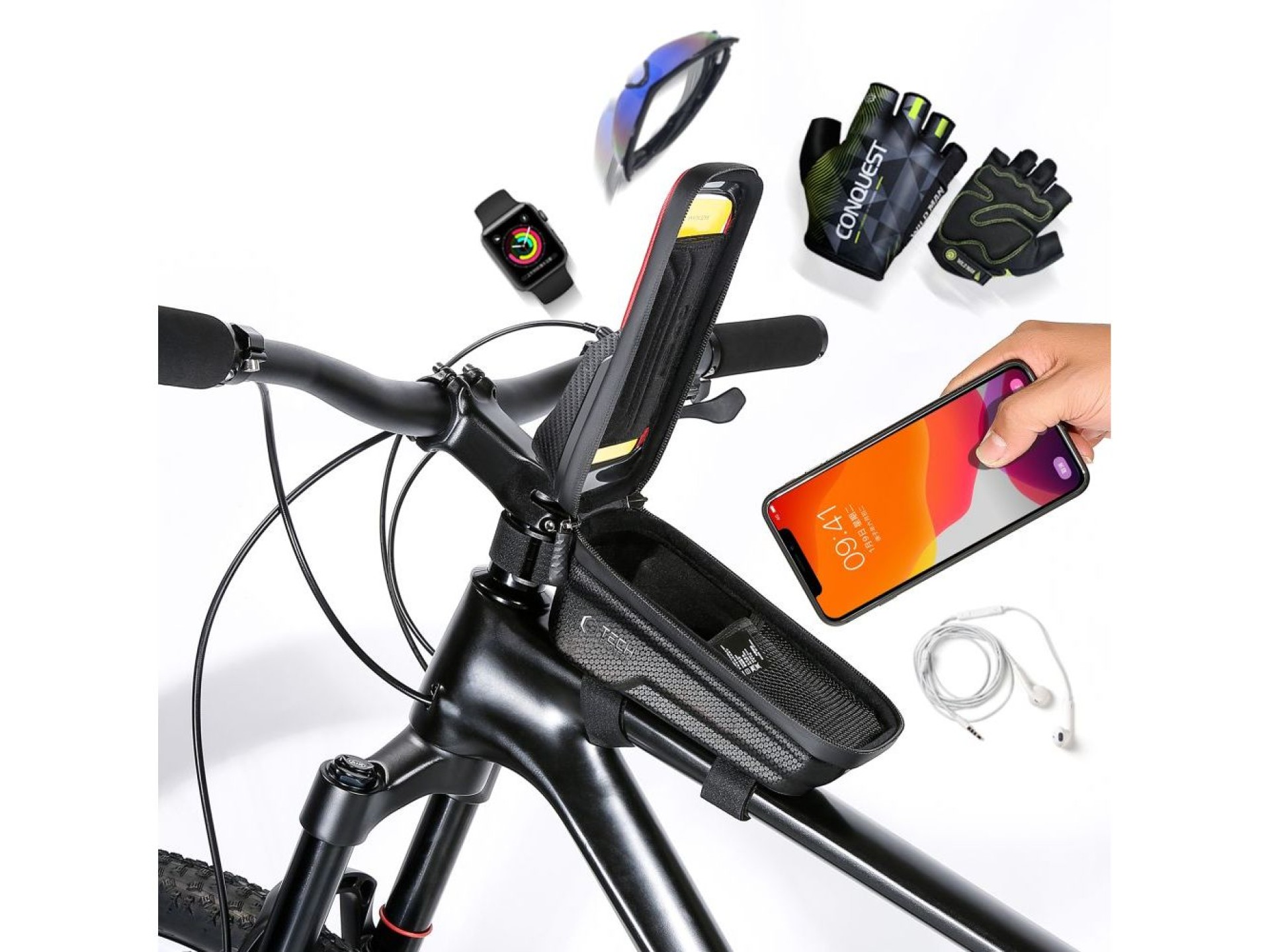 Bolsa para bicicleta Tech-Protect V2 com compartimento para celular, 1 litro - Preta
