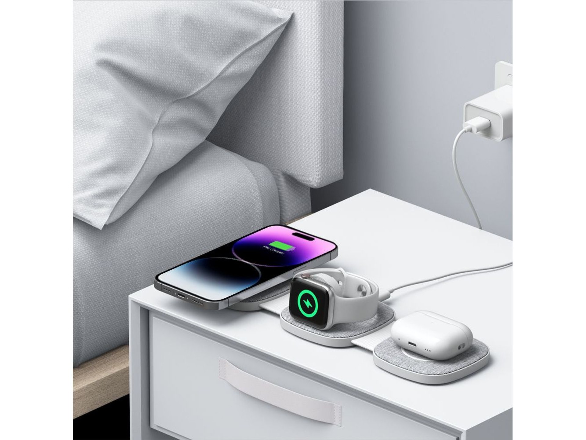 Carregador indutivo 3 em 1 Tech-Protect QI15W-A32 com MagSafe para Smartphone / Apple Watch / AirPod