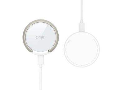 Carregador indutivo Tech-Protect QI15W-A33 com MagSafe e suporte, com cabo USB-A/USB-C - Branco
