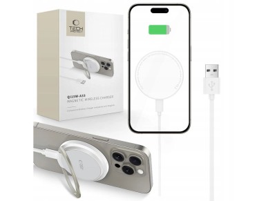 Tech-Protect QI15W-A33 Inductive Charger with MagSafe and Stand with USB-A / USB-C Cable - White