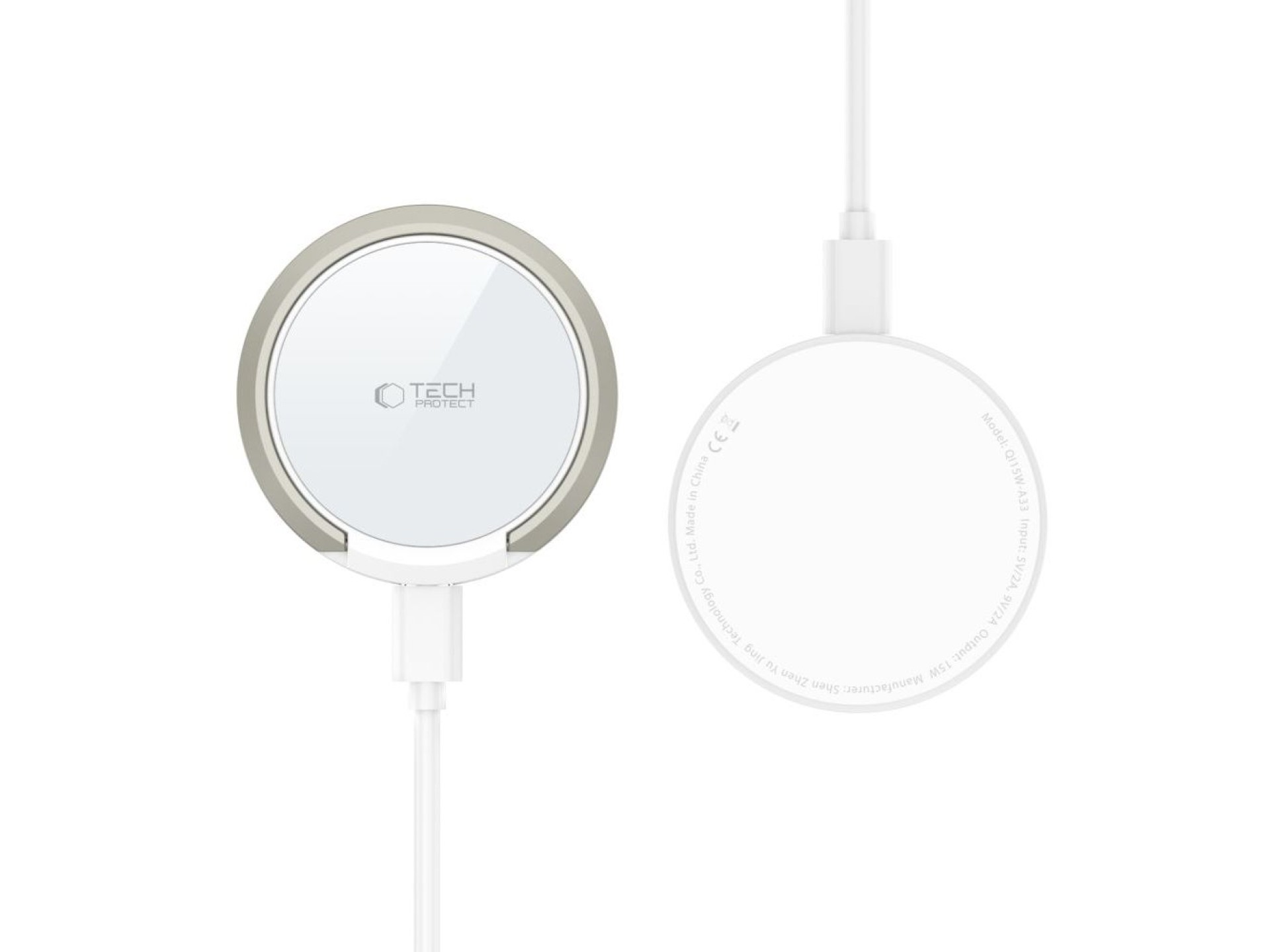 Carregador indutivo Tech-Protect QI15W-A33 com MagSafe e suporte, com cabo USB-A/USB-C - Branco